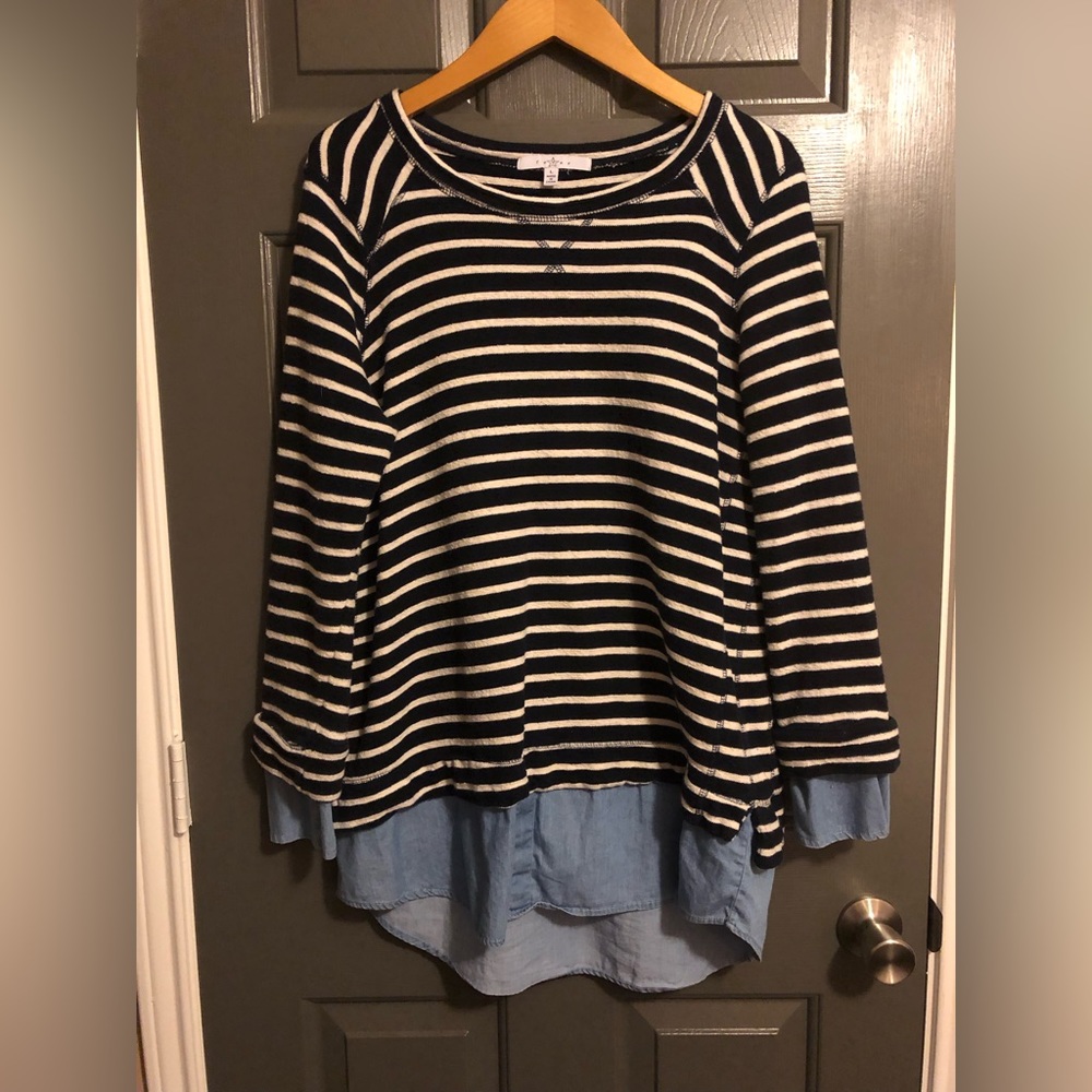 Fever Navy Striped Knit Sweater Size Large